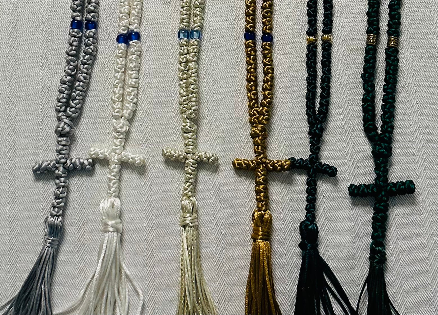 green/gold/silver/white/yellow/black 150-knot Orthodox prayer rope (satin) chotki komboskini