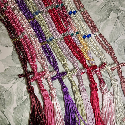 pink/purple/red 150-knot Orthodox prayer rope (satin) chotki komboskini