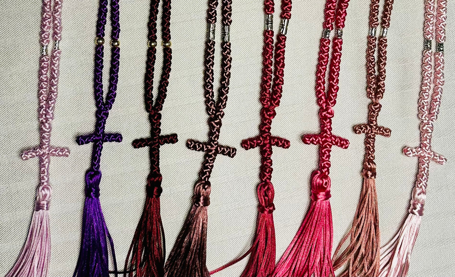 pink/purple/burgundy 150-knot Orthodox prayer rope (satin) chotki komboskini