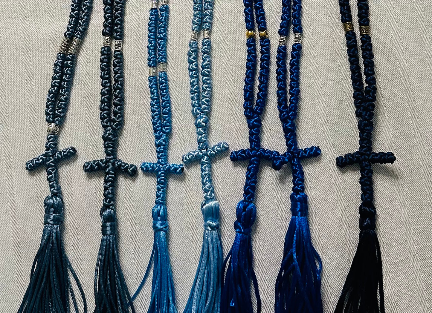 blue 150-knot Orthodox prayer rope (satin) chotki komboskini