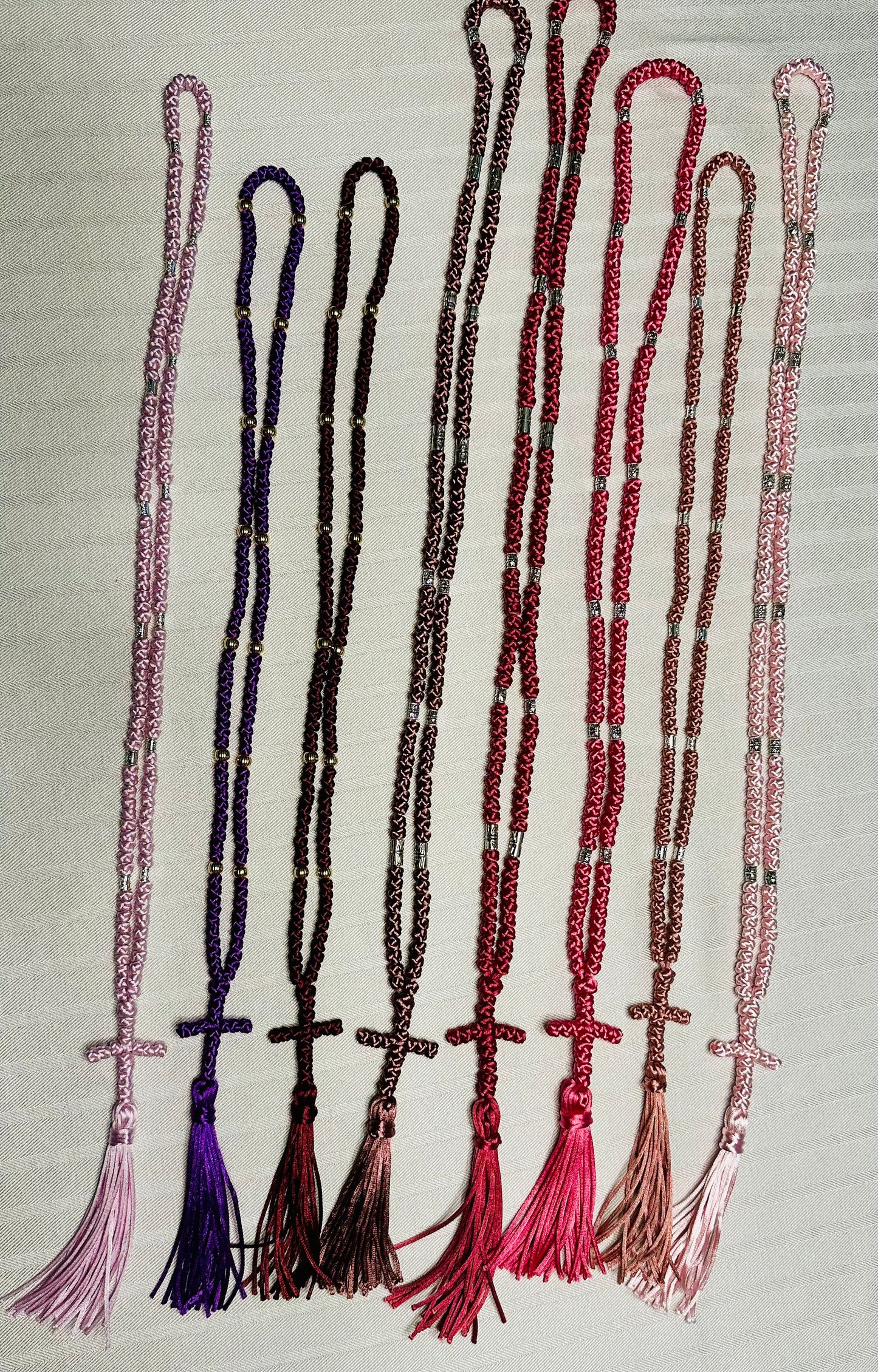 pink/purple/burgundy 150-knot Orthodox prayer rope (satin) chotki komboskini