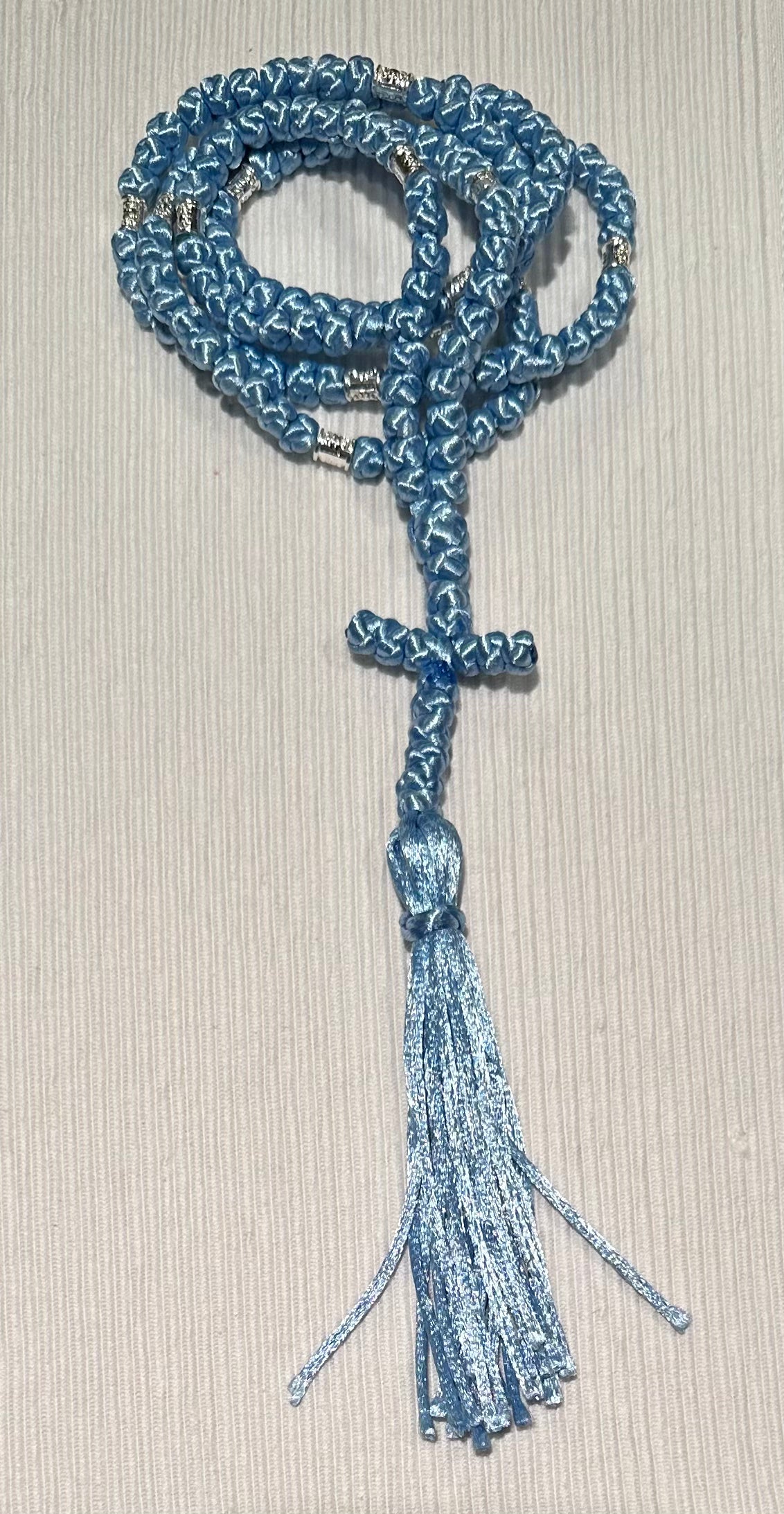 blue 150-knot Orthodox prayer rope (satin) chotki komboskini