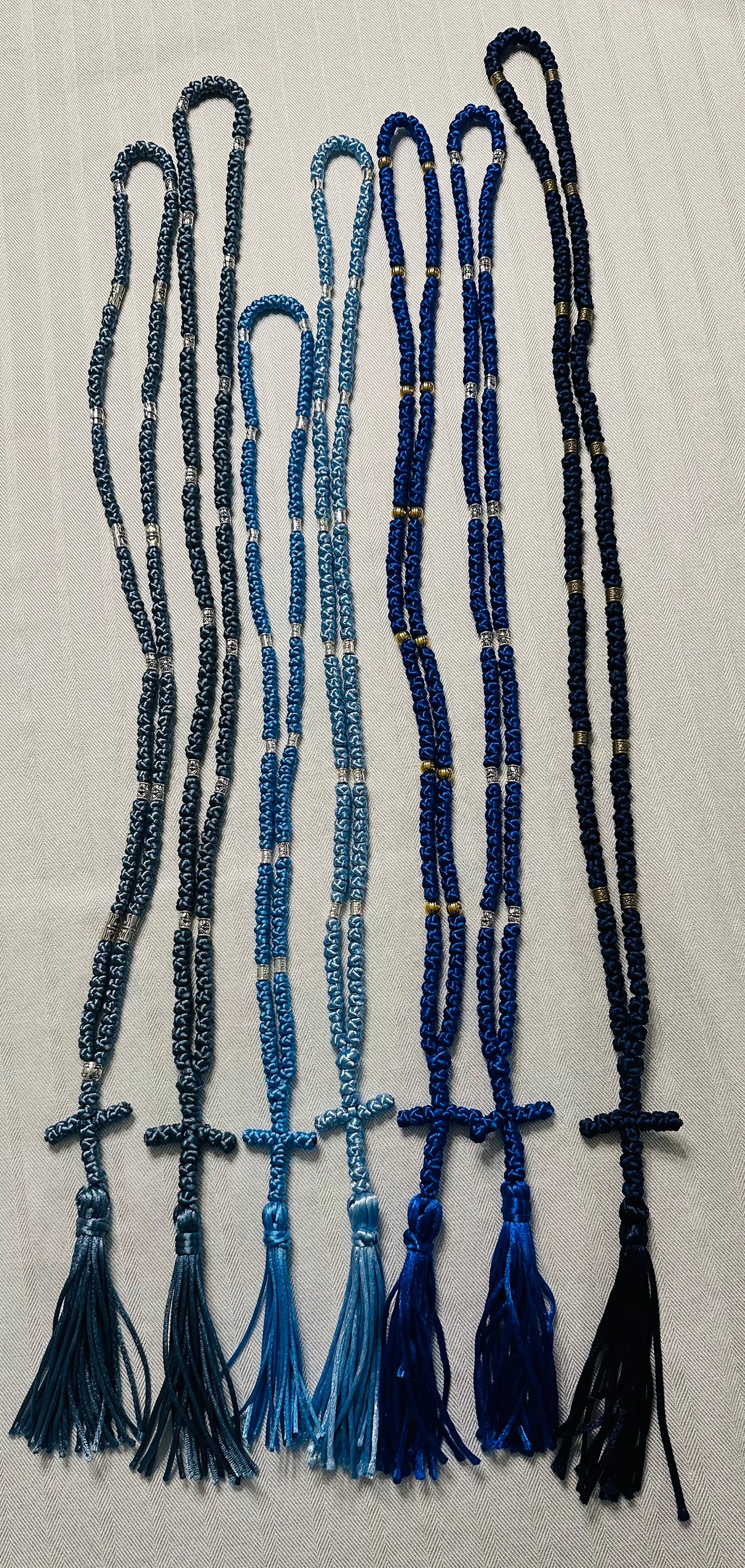 blue 150-knot Orthodox prayer rope (satin) chotki komboskini