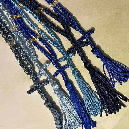 blue 150-knot Orthodox prayer rope (satin) chotki komboskini