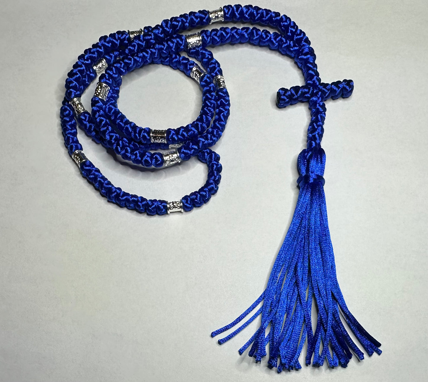 blue 150-knot Orthodox prayer rope (satin) chotki komboskini